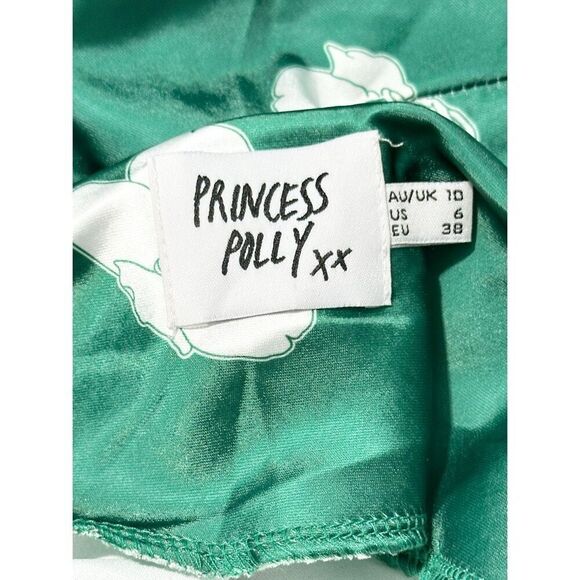 Princess Polly Women's Floral Satin Slip Mini Dress Green Size 6 - Picture 11 of 15